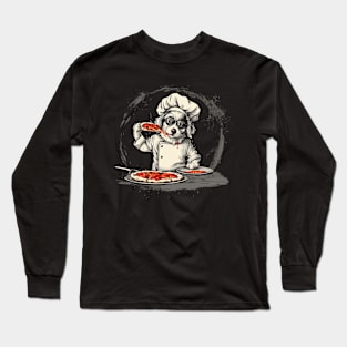 Funny Chef Dog Eating Pizza Long Sleeve T-Shirt